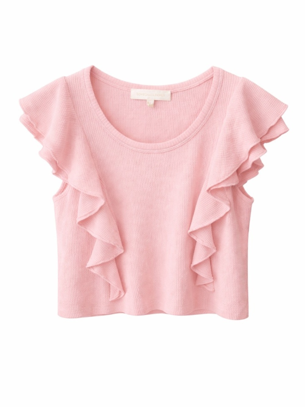 LOVESHACKFANCY cabo ruffle waffle knit tee ballet pink cotton size S
